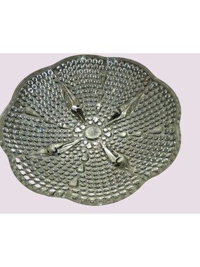 Vintage Clear Pressed Glass Footed Bowl With Scalloped Edge And Hobnail Design